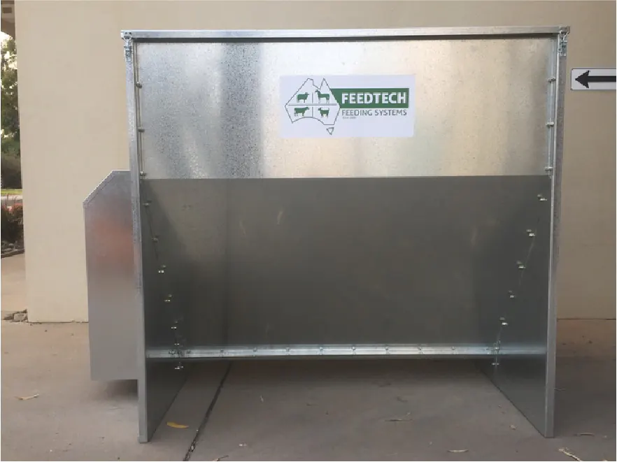 Feedtech galvanised batching hopper with side-mounted housing